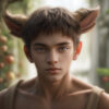 小さな角と山羊の耳を持つサテュロス風の少年 / A young satyr boy with small horns and goat-like ears
