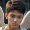 白い翼を持つ穏やかな表情の天使の青年 / A gentle-looking angelic young man with white wings