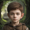 森の中に佇む若いハーフリングの少年 / A young halfling boy standing in a forest
