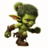 駆け出すポーズをとる緑色のかわいらしいゴブリン / A cute green goblin in a running pose
