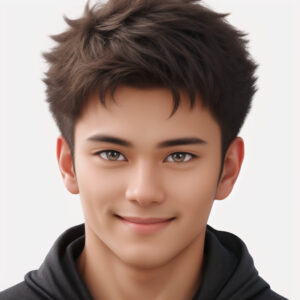 白背景に映える30代男性の正面ポートレート、カジュアルなAIイラスト / Frontal portrait of a man in his thirties with white background, casual AI-generated image using Stable Diffusion