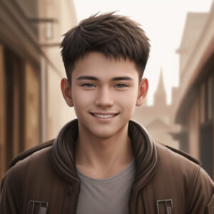 街並みを背景にしたカジュアルな40代男性、自然光のAIイラスト / Casual man in his forties with city background, AI-generated in natural lighting using Stable Diffusion