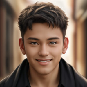 街並みを背景にしたカジュアルな50代男性の自然な笑顔、AIイラスト / Casual man in his fifties smiling with city background, natural AI portrait created with Stable Diffusion