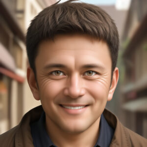 カジュアルな服装の中年男性、優しい表情のAIポートレート(Stable Diffusion) / Middle-aged man with soft expression and casual clothing, AI-generated with Stable Diffusion