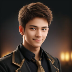 金色のネクタイを締めた若き紳士のポートレート、AIイラスト / Portrait of a young gentleman with gold tie, AI-generated with Stable Diffusion