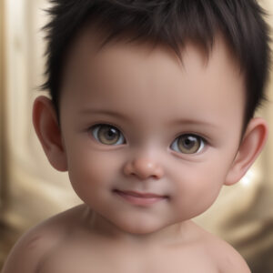 Stable Diffusionで生成された、微笑む赤ちゃんの男の子の肖像画風AIイラスト / Smiling baby boy portrait generated with Stable Diffusion (AI illustration)