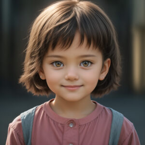 ピンクのシャツとサロペットを着た幼い女の子、屋外背景のAIイラスト / Little girl in a pink shirt and overalls with outdoor background, AI-generated with Stable Diffusion