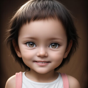 ピンクの肩ひもシャツを着た赤ちゃんの女の子、正面を見つめるAIポートレート / Baby girl in pink strap shirt, front-facing portrait, AI-generated with Stable Diffusion