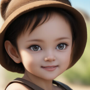 茶色の帽子をかぶった赤ちゃんの女の子、自然背景のAIイラスト / Baby girl wearing a brown hat with outdoor background, AI-generated using Stable Diffusion