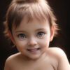 上半身裸で微笑む赤ちゃんの女の子、やわらかな光のAIイラスト / Smiling baby girl with bare shoulders under soft lighting, AI-generated using Stable Diffusion
