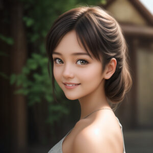 古風な街並みを背景にした少女のAIポートレート、優雅な雰囲気 / Graceful girl in traditional town setting, AI-generated portrait using Stable Diffusion