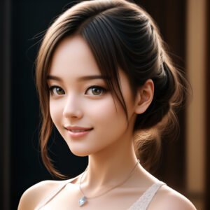 白いドレスを着た少女、上品な微笑みとアップスタイルの髪型(AIポートレート) / Girl in a white dress with elegant smile and updo hairstyle, AI-generated portrait using Stable Diffusion