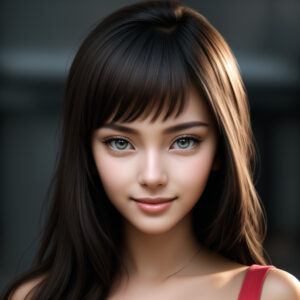 赤いキャミソールを着た若い女性、正面を見つめるAIポートレート / Young woman in red camisole looking straight ahead, AI-generated portrait with Stable Diffusion