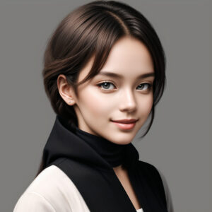 白黒のモダンな服を着た知的な淑女、スタジオ風背景のAIイラスト / Intelligent-looking gentlewoman in monochrome outfit with studio background, AI-generated with Stable Diffusion