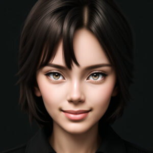 ショートヘアの淑女、落ち着いた笑顔で正面を見つめるAIポートレート / Short-haired gentlewoman smiling calmly, front-facing AI portrait generated using Stable Diffusion