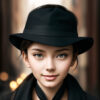 黒い帽子とスカーフを身に着けた淑女、クラシックな照明背景のAIポートレート / Elegant woman in black hat and scarf with classic lighting background, AI-generated portrait using Stable Diffusion