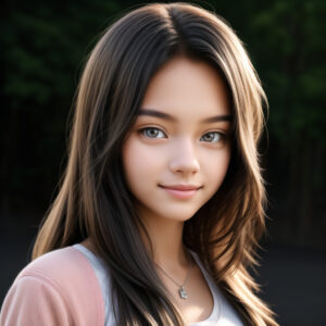 ピンクのカーディガンを羽織った10代の女の子、静かな表情のAIイラスト / Teenage girl in pink cardigan with calm expression, AI-generated portrait using Stable Diffusion