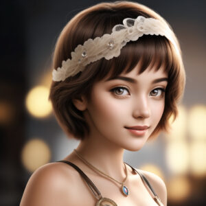 レースのヘッドバンドをつけた20代女性、やわらかな背景のAIポートレート / Woman in her twenties with lace headband, soft lighting, AI-generated using Stable Diffusion