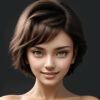 ショートヘアの30代女性、黒背景で微笑むAIポートレート / Smiling woman in her thirties with short hair, dark background, AI-generated portrait