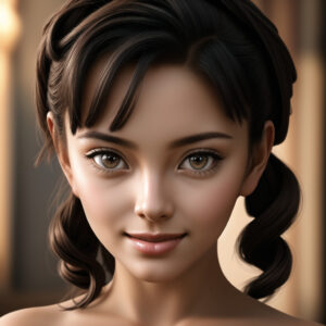 黒髪をカールさせた40代女性、上品な笑顔のAIポートレート / Elegant 40-year-old woman with curled black hair, AI-generated portrait using Stable Diffusion