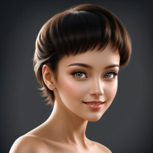 短めのボブスタイルが印象的な50代女性、知的な雰囲気のAIイラスト / Intelligent-looking woman in her fifties with short bob, AI-generated using Stable Diffusion