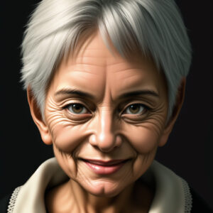 深いしわと穏やかな表情が印象的な老婦人、AI生成の肖像画 / Elderly lady with deep wrinkles and calm expression, AI-generated portrait using Stable Diffusion