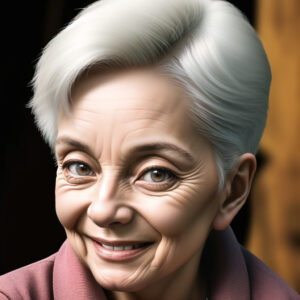 白髪で微笑む90歳の女性、落ち着いた背景のAIポートレート / 90-year-old woman with white hair smiling gently, calm background, AI-generated portrait using Stable Diffusion