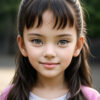 ピンクの服を着た5歳の女の子、大きな瞳とツインテールが特徴のAIポートレート / 5-year-old girl with twin tails and big eyes in pink shirt, AI-generated using Stable Diffusion