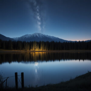 夜の湖と山、天の川が空に広がる静寂な風景 / Serene mountain and lake at night with the Milky Way overhead