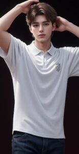 白いシャツを着た男性が、頭上で両手を組んでいるポーズ A man in a white shirt posing with hands clasped above his head