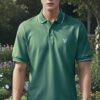 Young man in a green polo shirt holding garden shears in a flower-filled yard （緑のポロシャツを着た若い男性が花に囲まれた庭でガーデンシアーズを持っている）