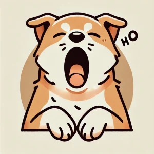 大きく口を開けて「あくび」をする茶色の犬のイラスト / Illustration of a brown dog yawning with its mouth wide open