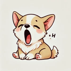 かわいらしい子犬が目を閉じてあくびをしているイラスト / Illustration of a cute puppy yawning with eyes closed