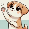 前足を高く上げてあいさつするような仕草を見せる子犬のイラスト / Illustration of a puppy raising its paw as if greeting cheerfully