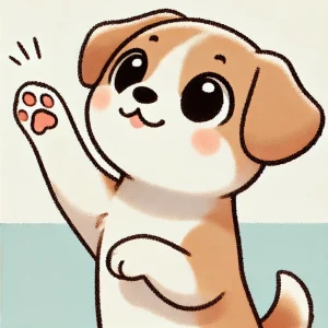 前足を高く上げてあいさつするような仕草を見せる子犬のイラスト / Illustration of a puppy raising its paw as if greeting cheerfully