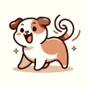 尻尾を元気に振っている茶白の子犬のイラスト / Illustration of a brown and white puppy cheerfully wagging its tail