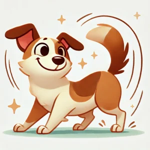 楽しそうに尻尾を大きく振っている子犬のイラスト / Illustration of a joyful puppy wagging its tail energetically