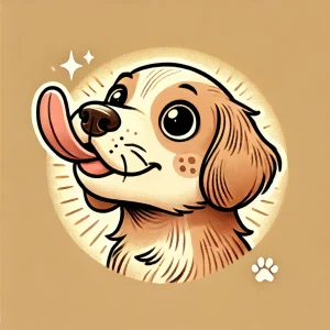長い舌で鼻を舐めているかわいい子犬のイラスト / Illustration of a cute puppy licking its nose with a long tongue
