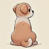 背中を向けておすわりしている茶白の子犬のイラスト / Illustration of a brown and white puppy sitting with its back turned