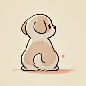 ちょこんと背中を見せて座っている小さな子犬のイラスト / Illustration of a small puppy sitting and showing its back