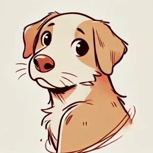 視線をそらしながら振り返る茶色い子犬のイラスト / Illustration of a brown puppy turning its head and averting its gaze