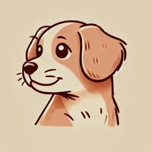 少し横を見つめる笑顔の茶白の子犬のイラスト / Illustration of a smiling brown and white puppy looking slightly to the side