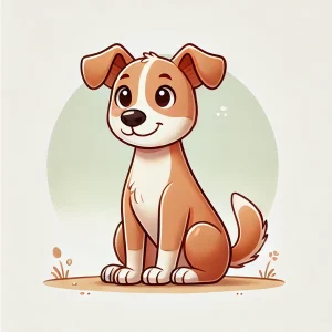 お座りして穏やかに見つめる茶白の子犬のイラスト / Illustration of a brown and white puppy sitting calmly and looking ahead