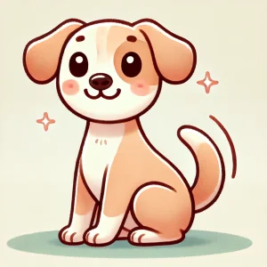 お座りしながら尻尾を振る笑顔の子犬のイラスト / Illustration of a smiling puppy sitting and wagging its tail