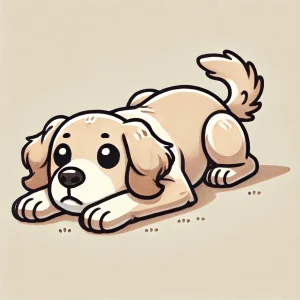 伏せの姿勢でリラックスした表情を見せる子犬のイラスト / Illustration of a relaxed puppy lying down with a calm expression