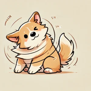 座ったまま首を振って身震いする子犬のイラスト / Illustration of a puppy sitting and shaking its head to shake off