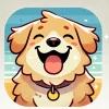 口を開けて舌を出しながら楽しそうに笑う犬のイラスト / Illustration of a cheerful dog with its mouth open and tongue out, smiling happily