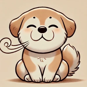 鼻をふんっと鳴らして笑顔を見せる丸っこい子犬のかわいいイラスト / Cute illustration of a round puppy snorting with a happy face