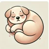 丸くなって眠る淡い茶色の犬のやさしいタッチのイラスト / Softly illustrated light brown dog curled up and sleeping