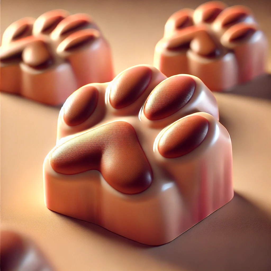 ぷっくりとした肉球デザインが愛らしい猫型チョコレート、艶やかな仕上がり Glossy cat paw-shaped chocolates with a plump and adorable design